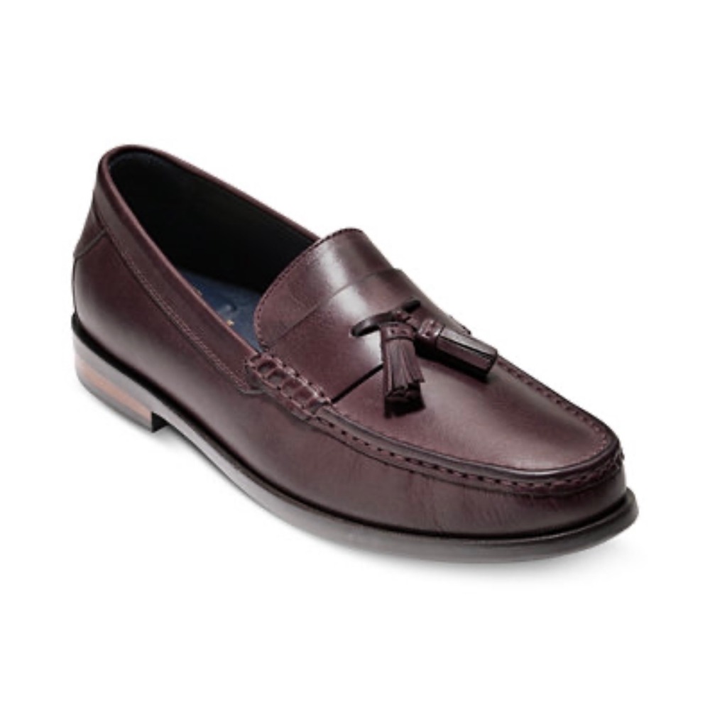 COLE HAAN Men's Burgundy Leather Pinch Tassel Loafer | 10.5 | Preppy Dressy